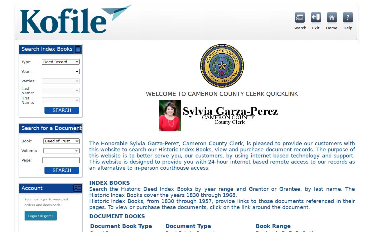 Cameron County street directory historic deed index controls