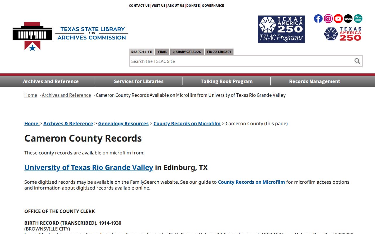 Cameron County City Directory research lead from the TSLAC Cameron microfilm guide